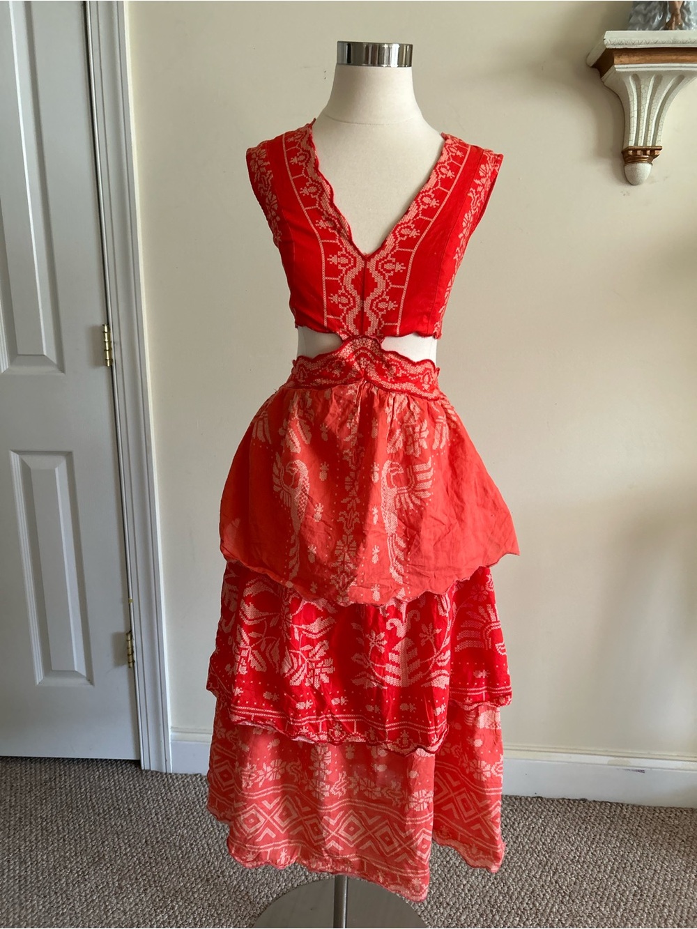 Farm Rio x Anthropologie Eyelet Tiered Ruffle Midi Dress size XS